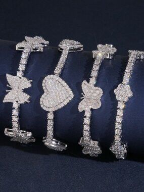 Iced out VVS Moissanite Butterfly Tennis Bracelet 4 Elegant Hip-pop Style
